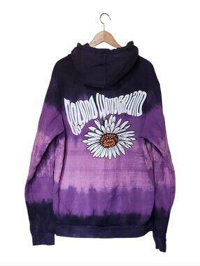Insomniac Wonderland Purple Tie-Dye Zip Hoodie with Daisy Graphic Size Large